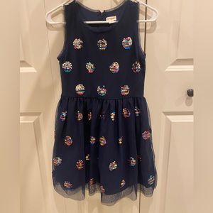 Navy Blue Party Dress w/ Rainbow & Silver Sequins
